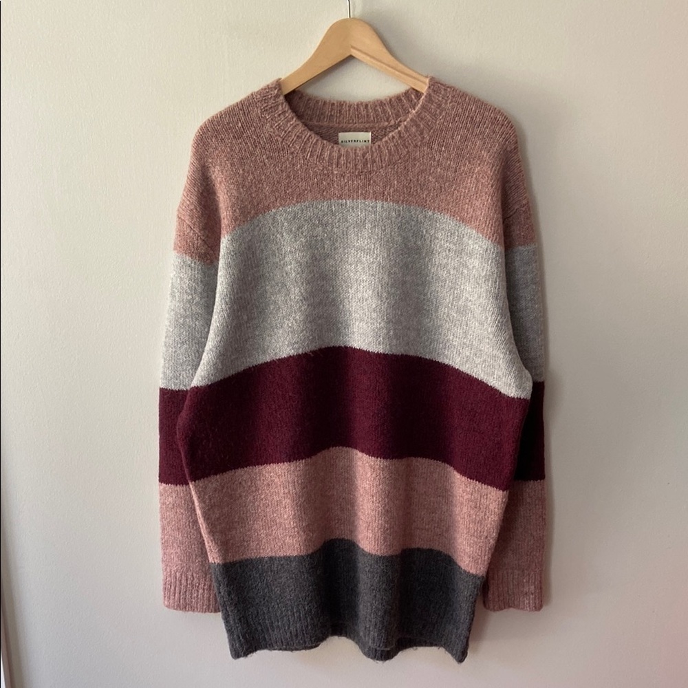 Silverflint Striped Tunic Sweater Pink Grey Size Medium